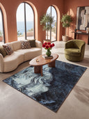 Ebru Blue Abstract Rug