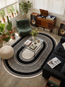 Op-Art Black Modern Bordered Rug