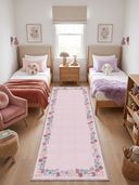 Stroll in the Meadow Bordered Pink Kids Room Rug