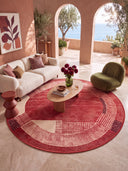 Ocak Terracotta Geometric Bordered Rug