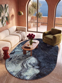 Ebru Blue Abstract Rug