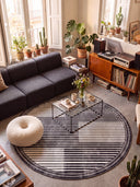 Linear Rhythms Black and White Geometric Rug