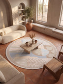 Abstract Primitive Cream Geometric Rug