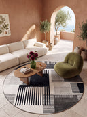 Comb Black and White Geometric Rug