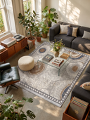 Ringed Agate Gray Modern Bordered Rug