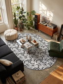 Interlocking Black and White Geometric Rug