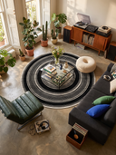 Op-Art Black Modern Bordered Rug