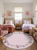 Stroll in the Meadow Bordered Pink Kids Room Rug