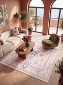Stylized Palmette Cream Classic Bordered Rug