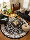 Hatai Black Classic Bordered Rug
