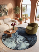 Ebru Blue Abstract Rug