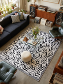 Interlocking Black and White Geometric Rug