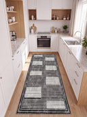 Linear Rhythms Black and White Geometric Rug