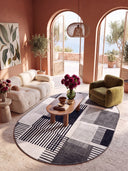 Comb Black and White Geometric Rug