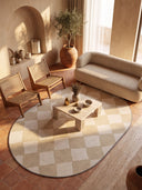 Beige Checkered Geometric Rug