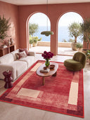 Ocak Terracotta Geometric Bordered Rug