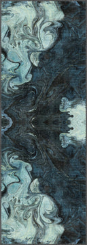 Ebru Blue Abstract Rug