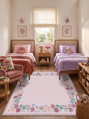 Stroll in the Meadow Bordered Pink Kids Room Rug