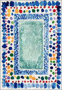 Seashore Pebble Blue Geometric Bordered Rug