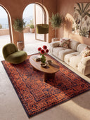 Ruby Passion Embroidery Red Classic Bordered Rug