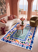 Seashore Pebble Blue Geometric Bordered Rug