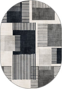 Comb Black and White Geometric Rug
