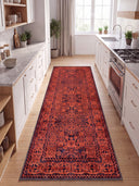 Ruby Passion Embroidery Red Classic Bordered Rug