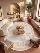 Abstract Primitive Cream Geometric Rug