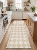 Beige Checkered Geometric Rug