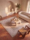 Ruby Passion Medallion Beige Classic Bordered Rug