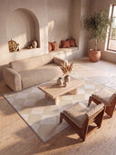 Beige Checkered Geometric Rug