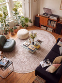 Ruby Passion Embroidery Beige Classic Bordered Rug