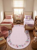 Stroll in the Meadow Bordered Pink Kids Room Rug