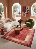 Ocak Terracotta Geometric Bordered Rug