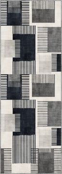 Comb Black and White Geometric Rug
