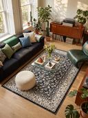 Hatai Black Classic Bordered Rug