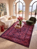 Ruby Passion Embroidery Dusty Rose Classic Bordered Rug