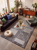 Linear Rhythms Black and White Geometric Rug