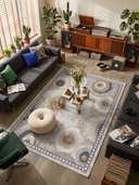 Ringed Agate Gray Modern Bordered Rug