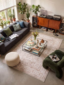 Ruby Passion Embroidery Beige Classic Bordered Rug