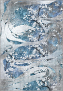 Cherry Blossom Dance Blue Floral Rug