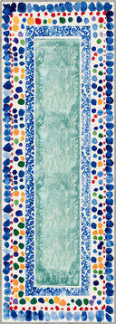 Seashore Pebble Blue Geometric Bordered Rug
