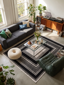 Op-Art Black Modern Bordered Rug
