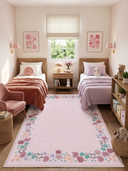 Stroll in the Meadow Bordered Pink Kids Room Rug