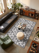 Interlocking Black and White Geometric Rug