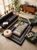 Op-Art Black Modern Bordered Rug