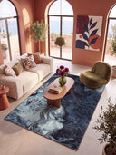 Ebru Blue Abstract Rug