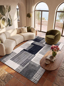 Comb Black and White Geometric Rug