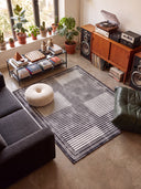 Linear Rhythms Black and White Geometric Rug