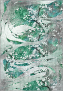 Cherry Blossom Dance Green Floral Rug